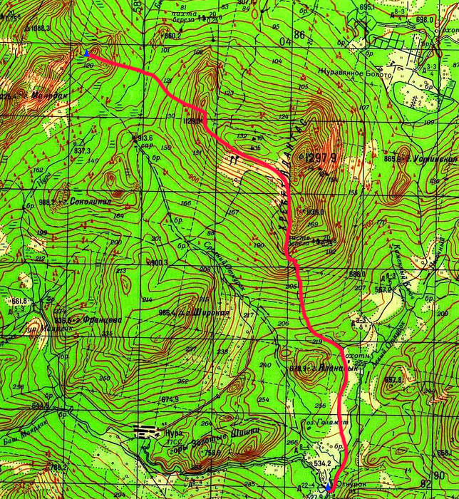 Карта маршрута 4 день. хр. Маярдак- дер. Отнурок
