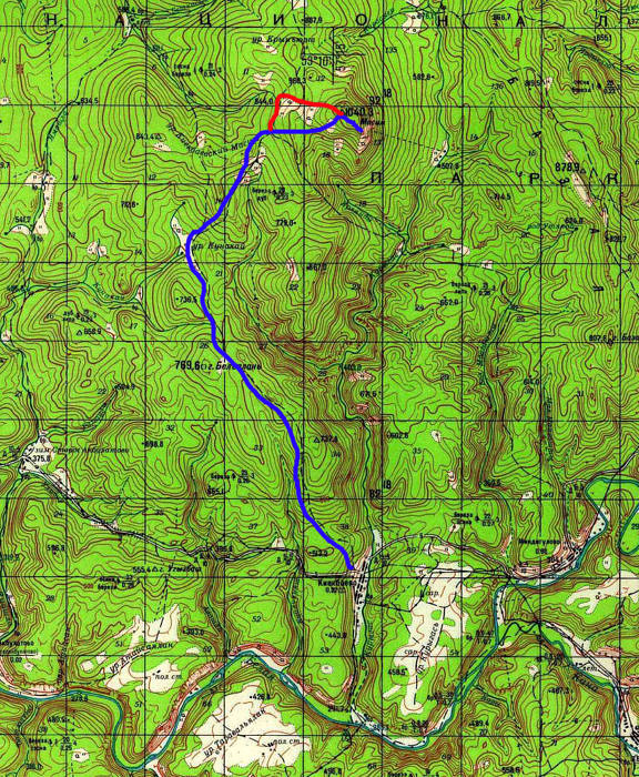 Карта маршрута на гору Масим из деревни Киекбаево