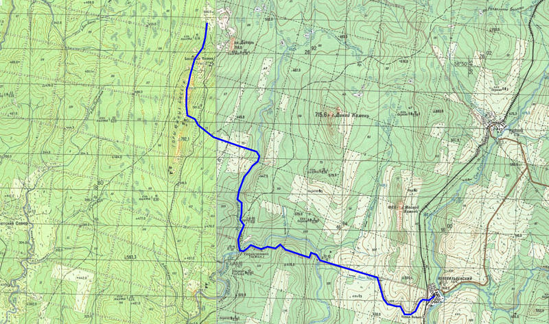 6 день маршрута г. Басежная поляна (817) - безымянная вершина (851) - р. Коростелевка - пос. Нововильвенский