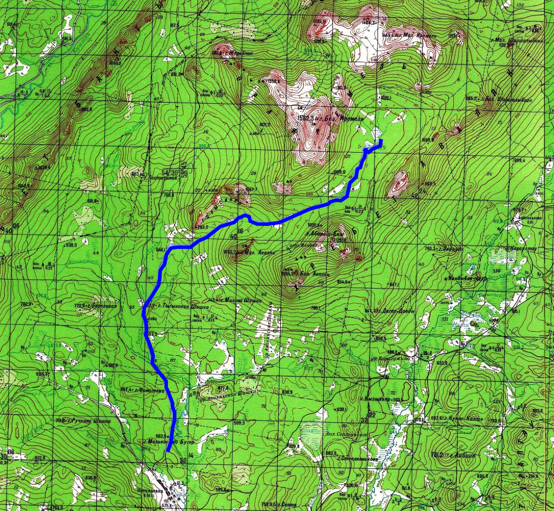 Карта маршрута дер. Николаевка - Тыгынская каменная река - Тыгынские болота 