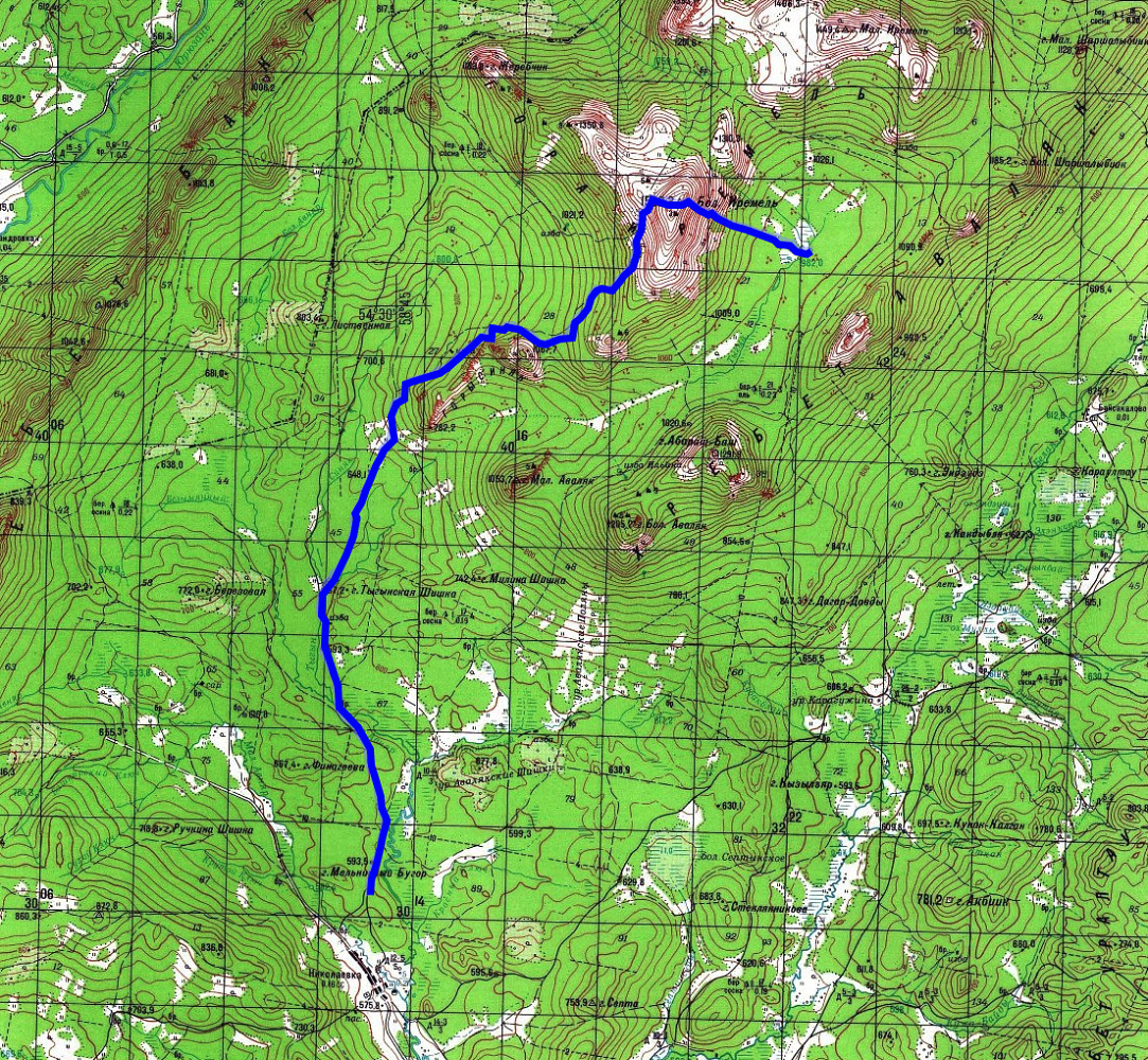 Карта маршрута Тыгын - Иремель - Николаевка