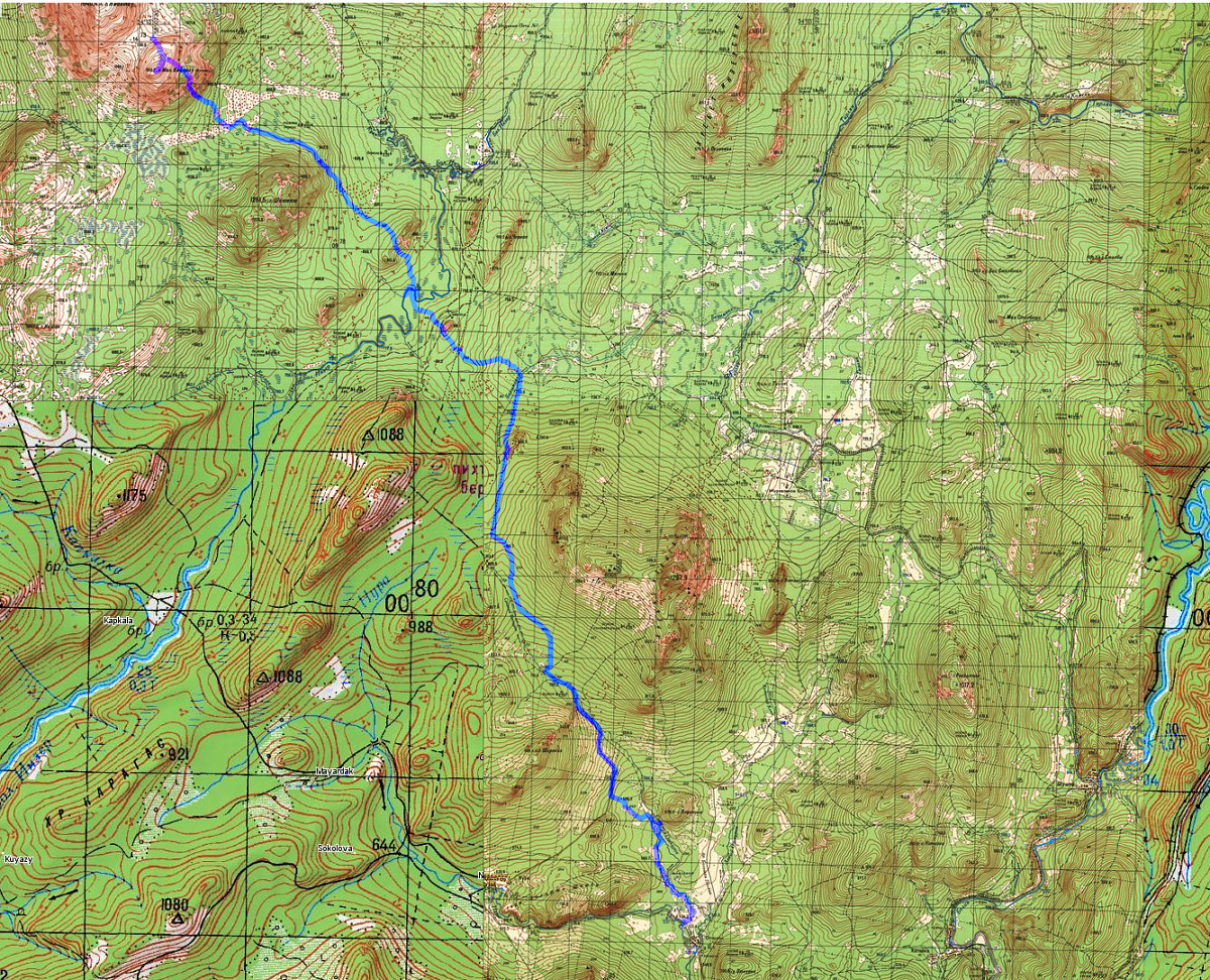 Карта Маршрута Малый Ямантау - Восточный склон горы Шикташ - река Большой Инзер - дер. Отнурок