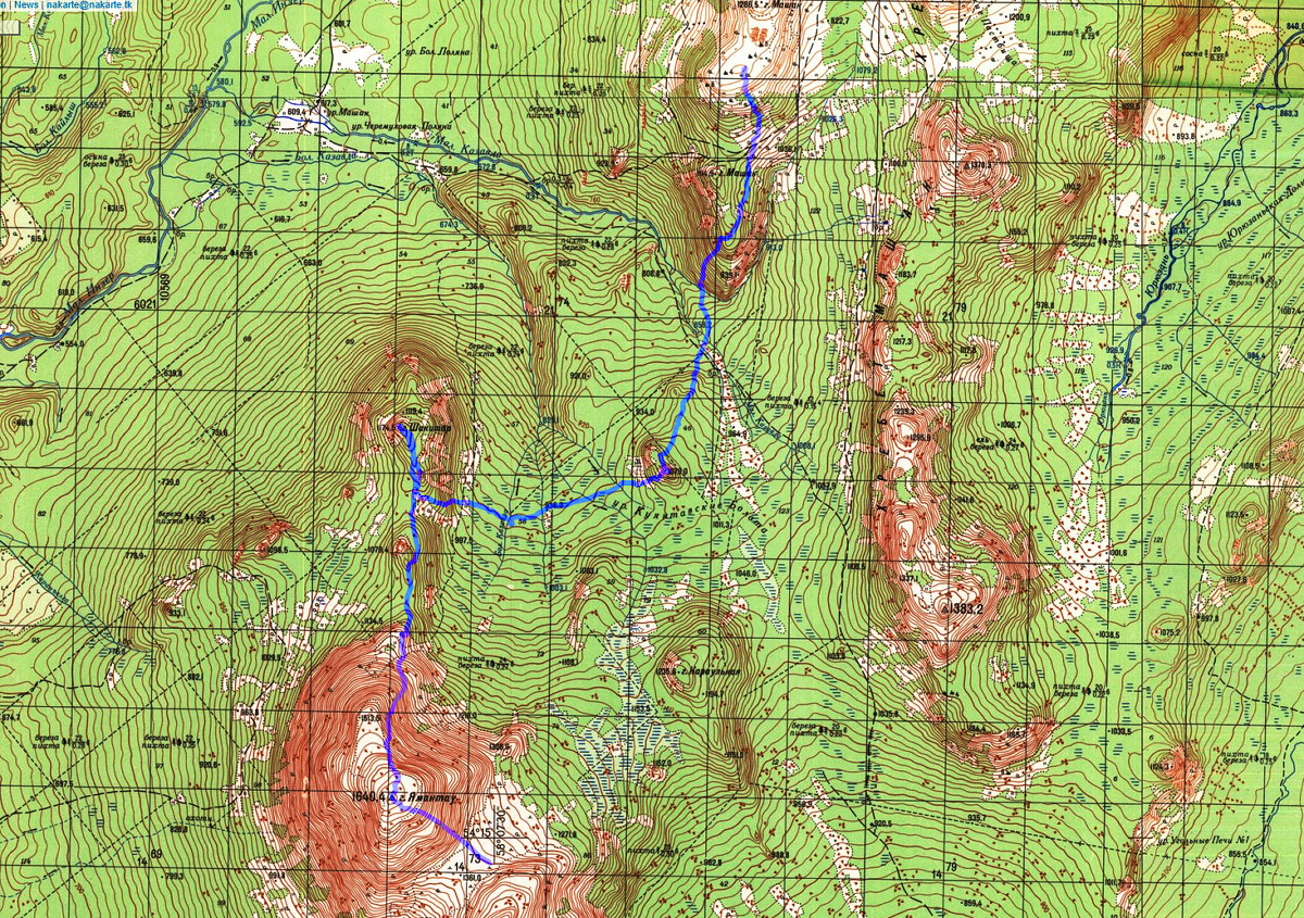 Карта маршрута гор. Машак 1286 - гора 1079 - Шакитар - Ямантау 