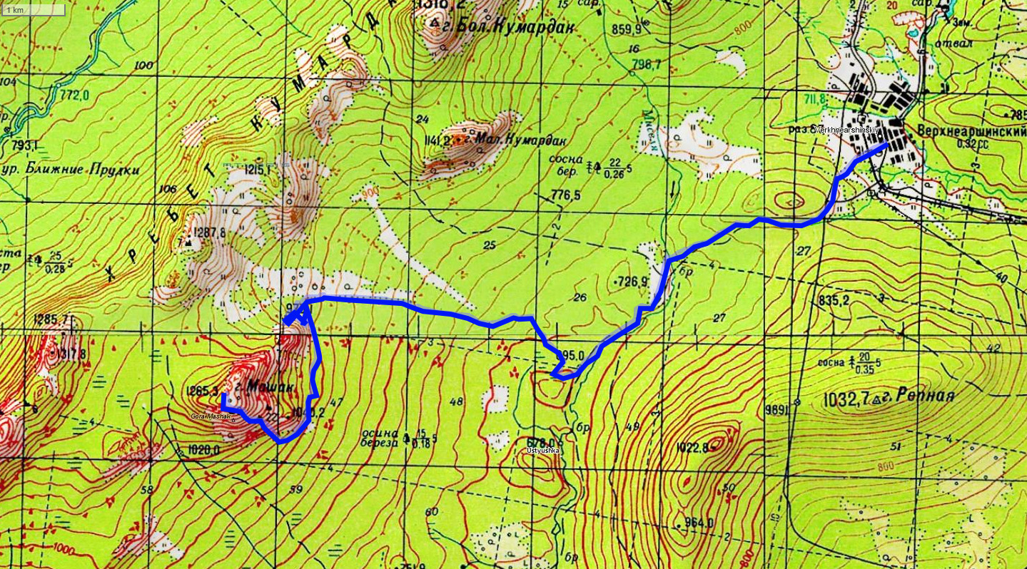 1 день карта Верхнеаршинский - широкая каменная россыпь - гора медвеждья 