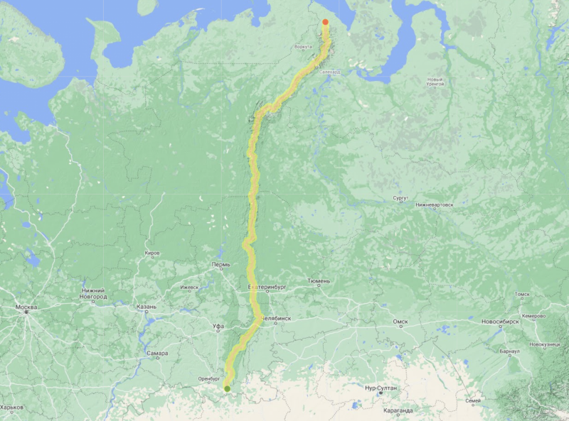Карта маршрута чегодаева через Урал